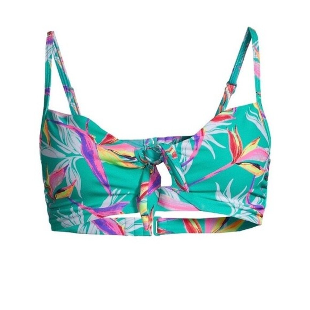 Women’s Juniors Green Tropical Front Tie Bikini Top Size XL Extra Large (15-17)